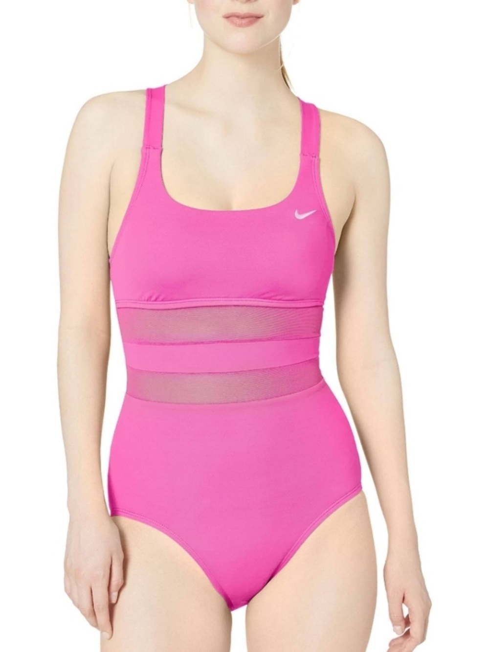 Nike Mesh Solid Edge V-Back One Piece Swimsuit